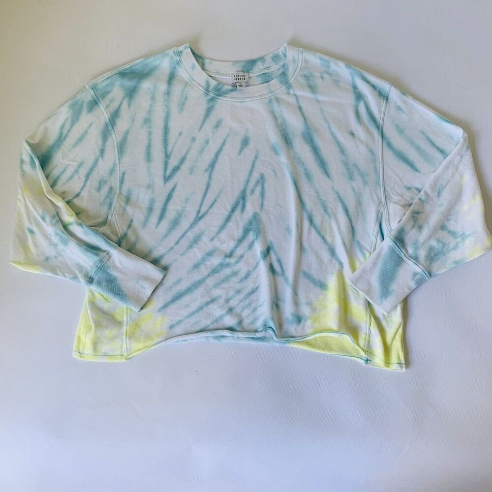 Evereve Peyton Jensen Sweatshirt Women Medium Lindy Blue Yellow Tie Dye Yoga $68